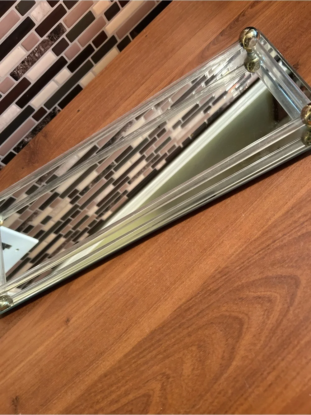 Vintage Glass and Mirror Bathroom Vanity Tray with Gold Accents - Clear